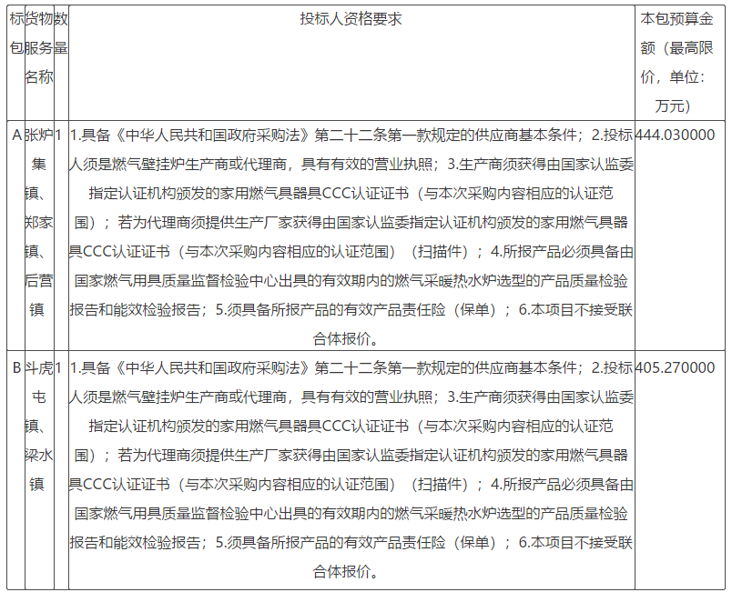 聊城市东昌府区2021年清洁取暖煤改气燃气壁挂炉采购项目